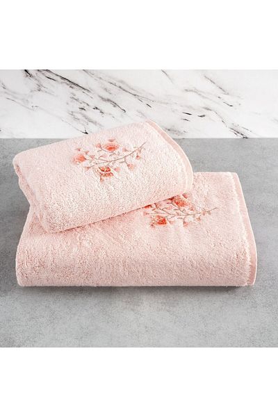 Sevim Set de prosoape Tivoli moale din bambus - Lisette Powder Flower Pattern Brodat - Set de 2 piese