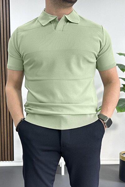 Edwox Ανδρικό μπλουζάκι με ανοιχτό γιακά πράσινο Edw237