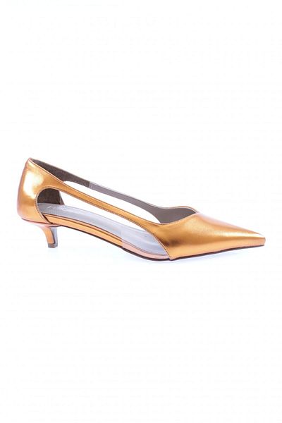 DGN Women's Open Sides Pointed Toe Low Heel Shoes Orange Metallic 3553112821