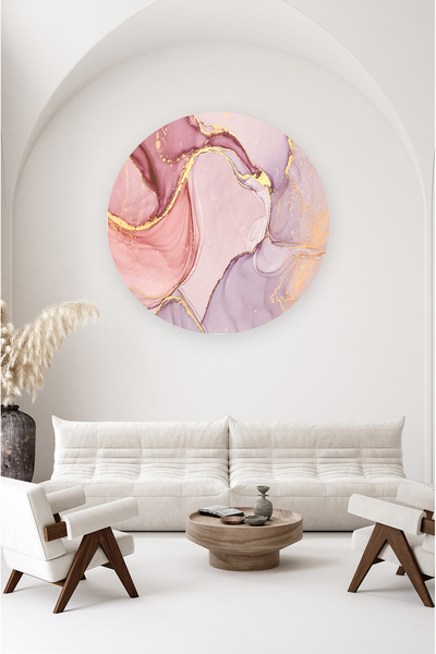 poster marketi Pembe Lila Mermer Desenli Kendinden Yapışkanlı Yuvarlak Duvar ...