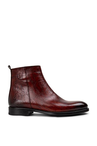 Deery Ανδρικές μπότες από γνήσιο δέρμα Claret Red με φερμουάρ