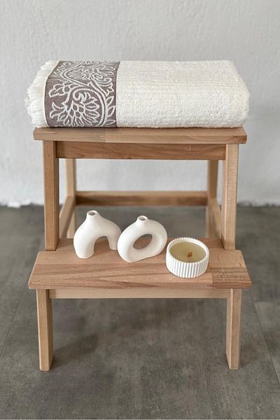 Sevim Ecru Bamboo Bath Towel - Tasseled and Super Absorbent, Extra Soft 70X140 cm