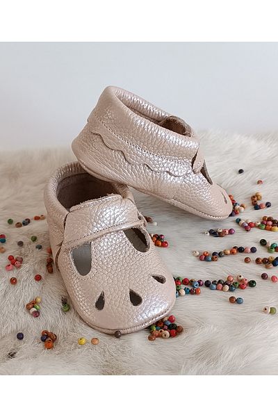 Hodore Wizy Salmon Genuine Leather Baby Booties Moccasin