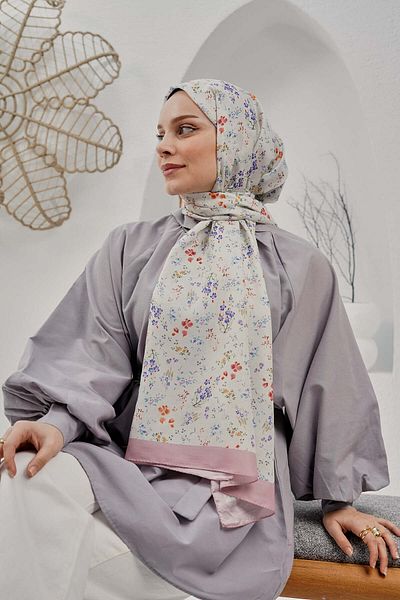 AFVENTE Cream Soft Cotton Shawl - Floral Pattern
