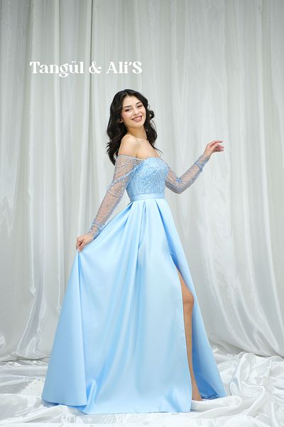 Tangül&Ali'S Moda Evi Baby Blue Embroidered Evening Dress