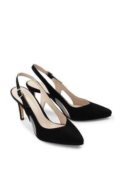 Deery Black Suede Heeled Women's Shoes