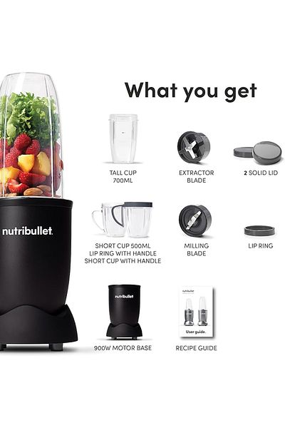 Nutribullet 900 Watts, 9 Piece Accessories, High Speed Blender, Mixer, Smoothie Maker, All Black