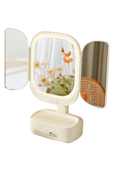 sharpdo Bedroom Multifunctional Desktop Rotatable LED Beauty Mirror With Storage Box