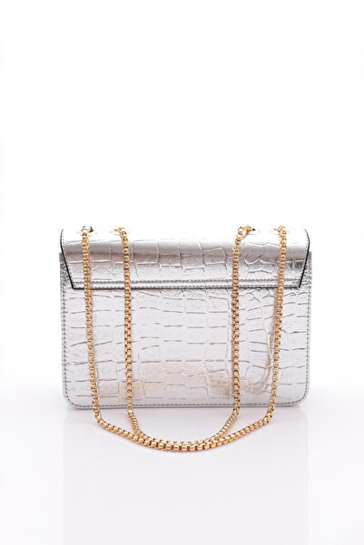 DGN Geantă pătrată cu lanț de damă, crocodil argintiu 11282361235102