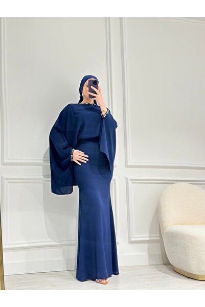 Lacivert Crep Abiye 4819
