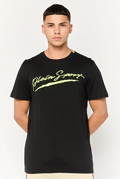 Plein Sport تي شيرت رجالي رياضي بأكمام قصيرة للأنشطة الخارجية، أسود