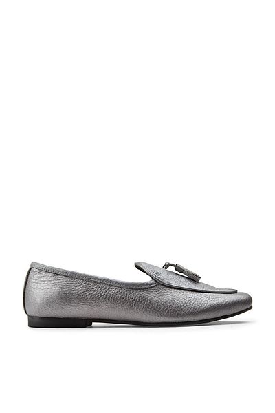 Deery Genuine Leather Gray Tasseled Women's Ballerinas