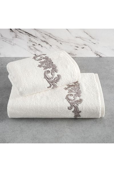 Sevim Tivoli Cloé Ecru Embroidered Towel - Bamboo Soft and Water Absorbent, Set of 2