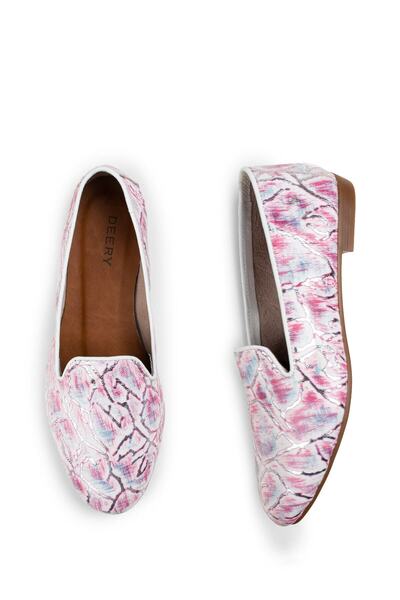 Deery Γυναικείες μπαλαρίνες από γνήσιο δέρμα με ροζ στάμπα
