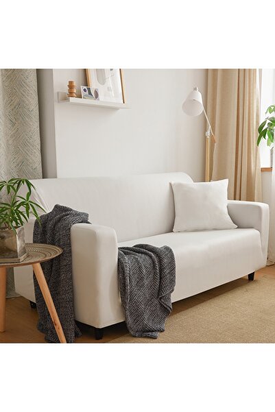 sharpdo Plain White Stretch Sofa Cover- Complimentary Pillow Cover