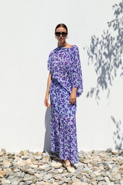 KAMEYA ASİMETRİK KESİM ÇİÇEK DESEN ELBİSE 25S40770