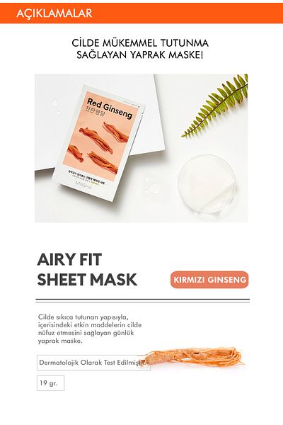 Missha Red Ginseng Extract - Sheet Mask That Provides a Vibrant Look (1Ad) Airy Fit Sheet Mask