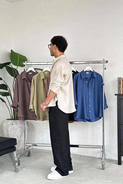 HAFKAGİYİM Πέτρινο Soft Premium Oversize πουκάμισο