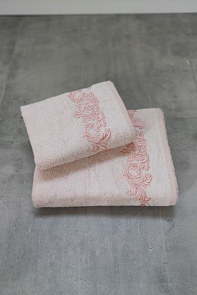 Sevim Prosop Tivoli Cloé din bambus moale și absorbant de apă - Modele de prosoape brodate de culoare pulbere - Set de 2