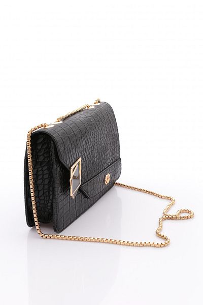 DGN Women's Handle Chain Square Bag Black Croco 11282361235102