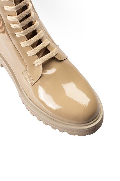 Deery Beige Patent Leather Women's Boots