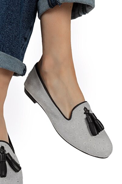 Deery Γνήσιες γυναικείες μπαλαρίνες Suede πουά γκρι