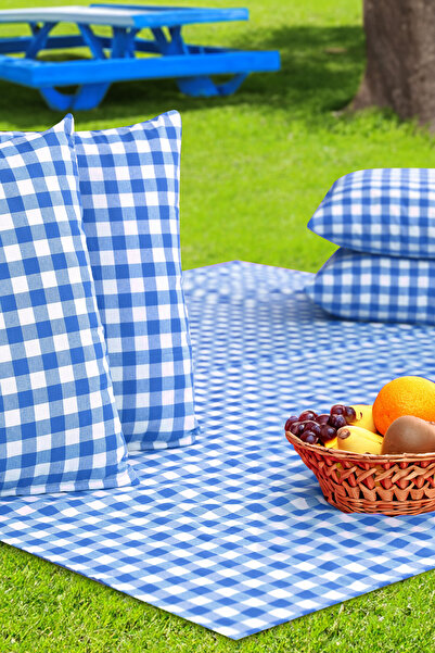 AfgTech Piknik Seti 170x170cm Piti Kareli Piknik Örtüsü, 40x40cm 4 Adet Minde...