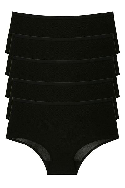 Nicoletta Damen-Slips mit hoher Taille und großer Größe – 5-teiliges schwarzes Baumwoll-Lycra-Paket