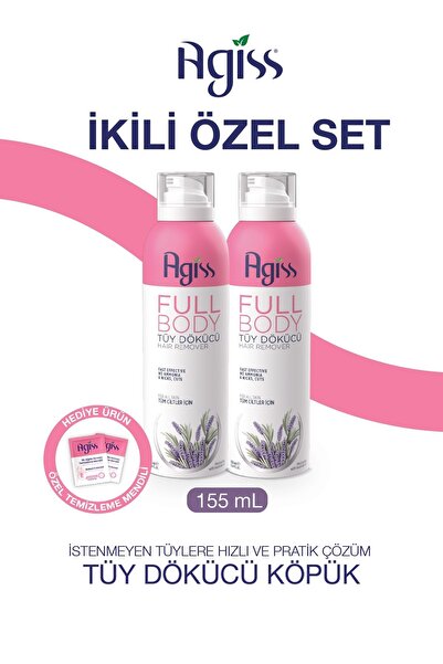 AGISS Full Body Tüm Vücut Tüy Dökücü, Tüy Azaltıcı Ve Tüy Köpük Tüy Dökücü Sprey 155ml 2li Set
