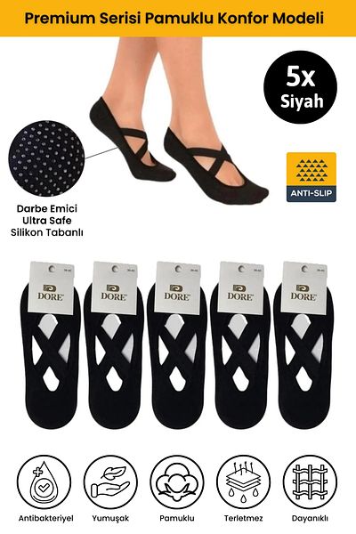 Dore Original Women's 5 Pairs Anti-Slip Soled Pilates Yoga Dance Ballet Plates Anti-Slip Socks - Standard Size