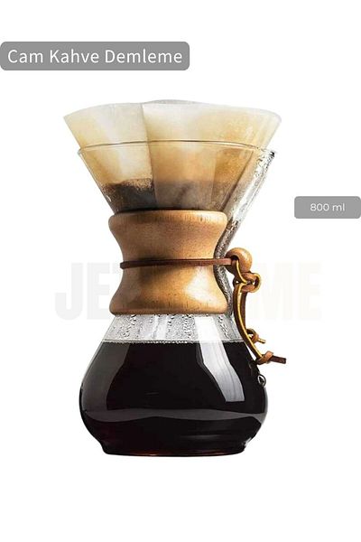 Jet's Home 800 ml Chemex Glass Coffee Brewing with Wooden Holder Large Size 6 Cups
