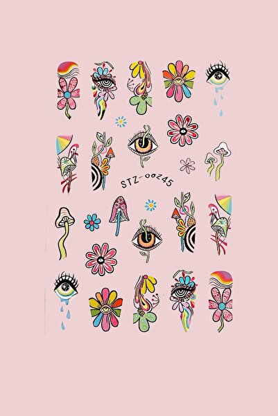 Flash Tattoos® Retro Hippie Desenli Tırnak Stickerı Nail Art Süsü