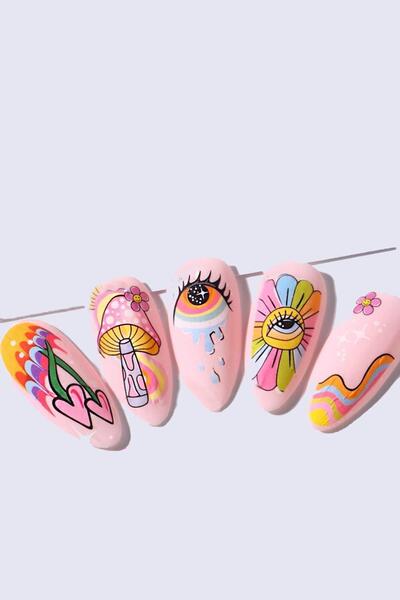 Flash Tattoos® Retro Hippie Desenli Tırnak Stickerı Nail Art Süsü