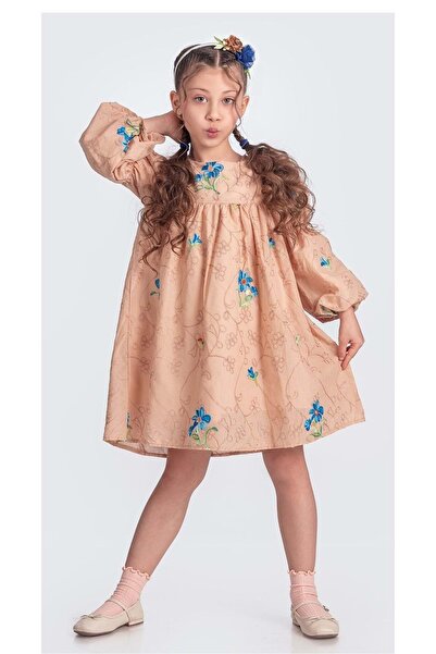 Mnk Baby&Kids Rochie de muselina pentru fete cu broderie cu flori mediteranee...