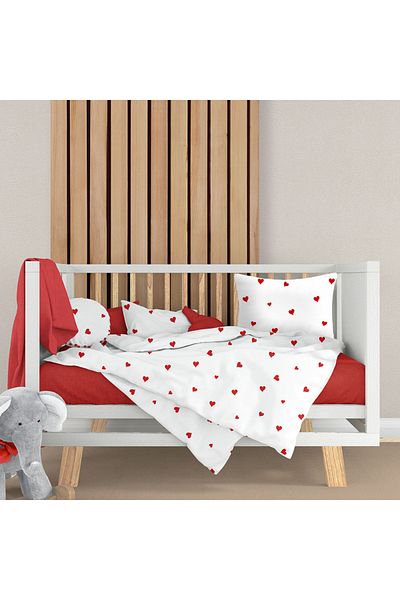 Lief Home Red Heart Baby Duvet Cover Set Made of Luxury Ranforce Fabric |   100X150