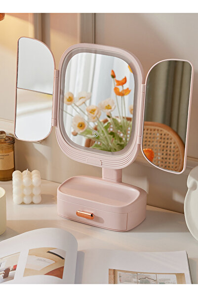 sharpdo Bedroom Multifunctional Desktop Rotatable LED Beauty Mirror With Storage Box