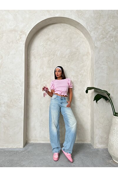 Miss Allos Γυναικεία μπλούζα με λάστιχο μέσης με κοντό μανίκι Gingham με σχέδιο