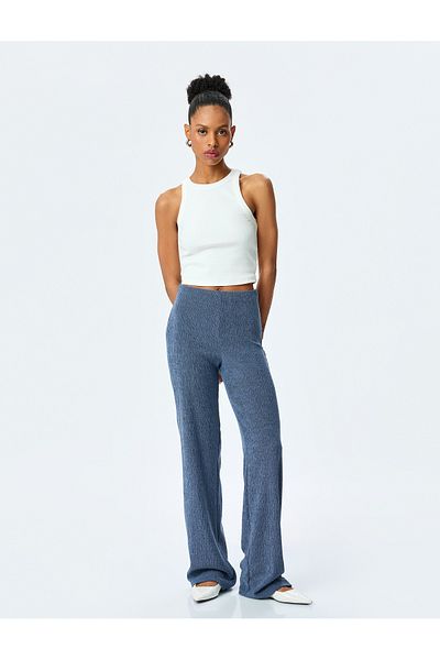Koton Slim Fit Strukturierte Hose mit hoher Taille und weitem Bein
