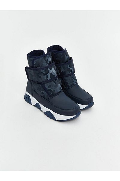 LC Waikiki Lcw Steps Navy Blue Leather Look Boys' Velcro Snow Boots