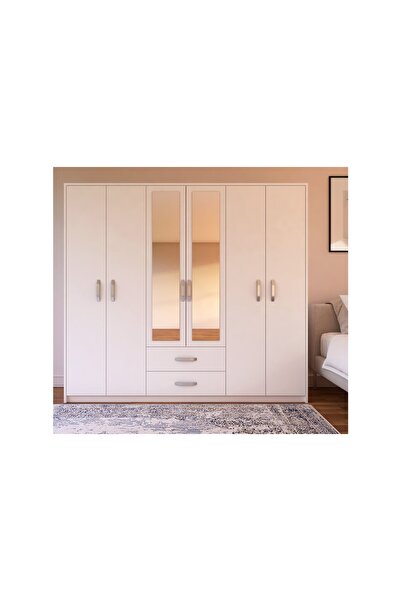 Vivense Metalian Lüx Aynalı Gardırop, 6 Kapaklı 2 Çekmeceli