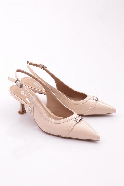 DGN Pantofi cu toc decorati cu centura de dama din piele lacuita bej 7972535