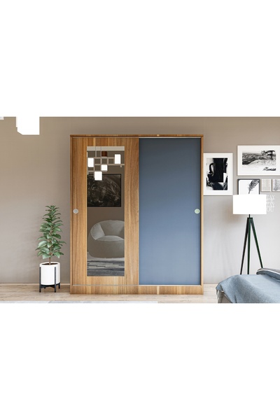 Vivense AYNALI GARDIROP, SÜRGÜ KAPAKLI, ANTRASİT CEVİZ