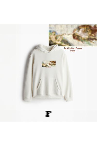 Beyaz Unisex Regular Fit The Creation of Adam Hoodie