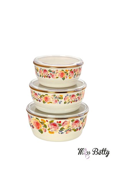 Miss Betty Rose Deluxe 3-Piece Enameled Storage Container 14-16-18 cm