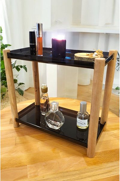 PEKA 2 Shelves Decorative Wooden Leg Plexiglass Organizer - Makeup & Jewelry Organizer Stand