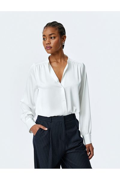 Koton Long Sleeve Buttoned Judge Collar Satin Shirt