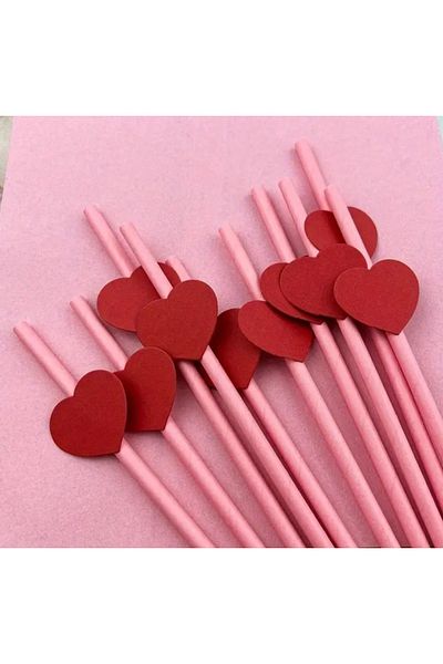 Kraft 10 Pieces, Pink Red Heart Paper Straws Special Series