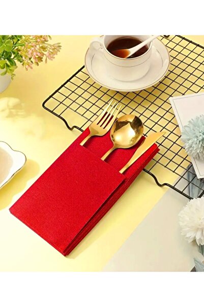 alenked مناديل مائدة من القماش الأحمر ذات ملمس مميز مع جيوب 40×40 سم 6 قطع