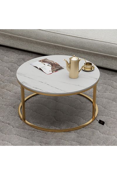 sharpdo Modern Living Room Home Light Luxury Slate Round Tea Table