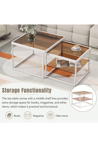 sharpdo Modern Nested Coffee Table Set with High-low Combination Design